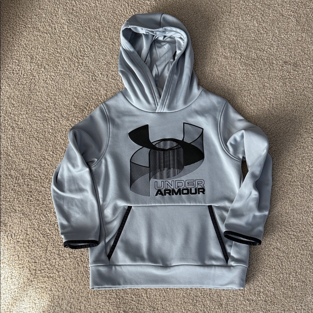 Under Armour Boys Light Gray Hoodie with Black Logo